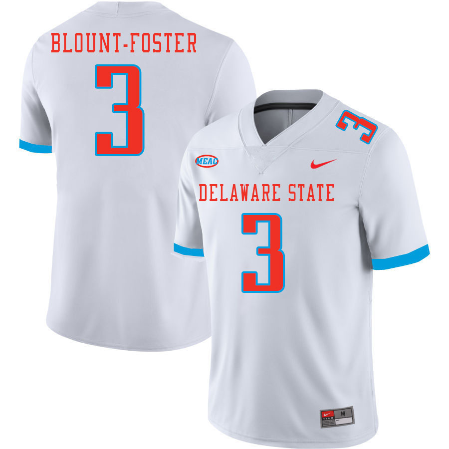 Men-Youth #3 Konner Blount-Foster Delaware State Hornets 2023 College Football Jerseys Stitched-Whit